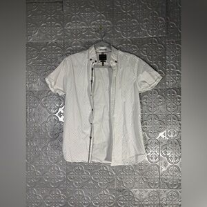 Cactus NY Tailored Mens Short Sleeve Button Down White Blue Fan Small Business